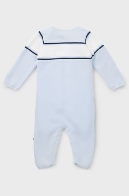 Baby all-in-one with stripes and logo, Light Blue