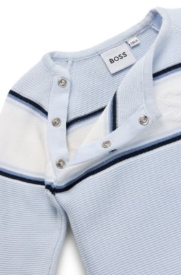 Baby all-in-one with stripes and logo, Light Blue