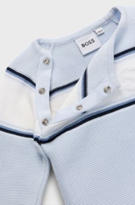 Baby all-in-one with stripes and logo, Light Blue