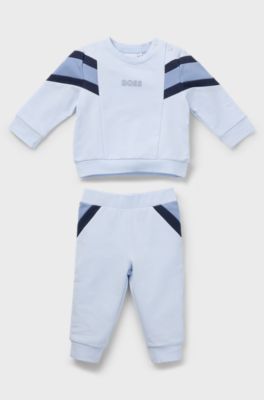 Baby tracksuit in stretch cotton with logo prints, Light Blue