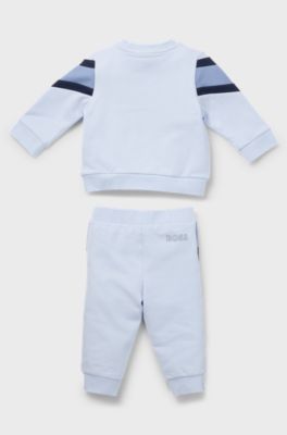 Baby tracksuit in stretch cotton with logo prints, Light Blue