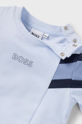 Baby tracksuit in stretch cotton with logo prints, Light Blue