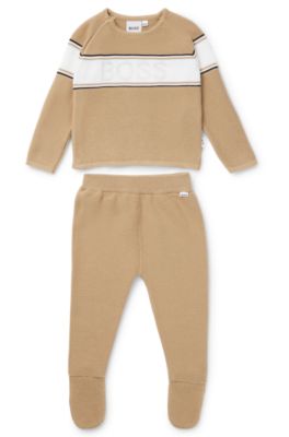 Gift-boxed branded tracksuit for babies, Brown