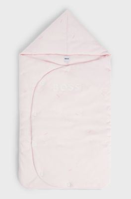 Baby nest in printed cotton with embroidered logo, light pink