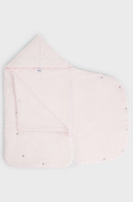 Baby nest in printed cotton with embroidered logo, light pink