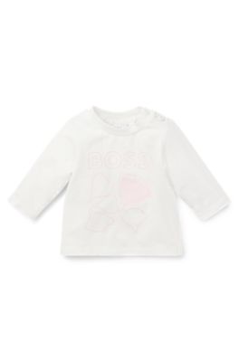 Baby T-shirt in stretch cotton with logo artwork, White