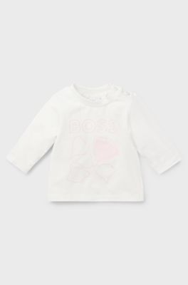 Baby T-shirt in stretch cotton with logo artwork, Natural