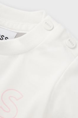 T-shirt voor baby&rsquo;s van stretchkatoen met logo-artwork, Naturel