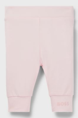 Baby leggings in stretch cotton with logo-print hem, light pink