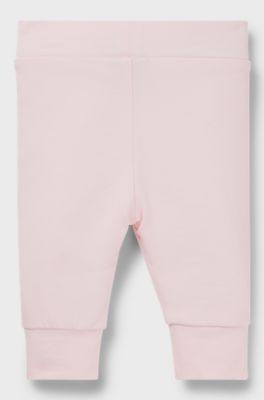 Baby leggings in stretch cotton with logo-print hem, light pink