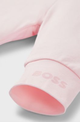 Baby leggings in stretch cotton with logo-print hem, light pink