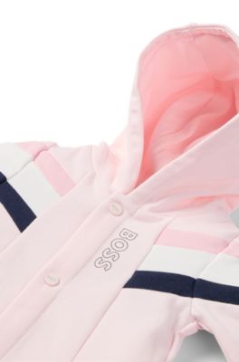 Baby hooded all-in-one with logo print, light pink