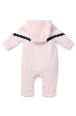 Baby hooded all-in-one with logo print, light pink