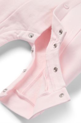 Baby hooded all-in-one with logo print, light pink