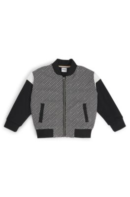 Kids' zip-up cardigan with monogram front, Patterned