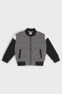 Kids' zip-up cardigan with monogram front, Patterned