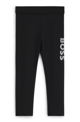 Kids' leggings with silver-tone vertical logo, Black