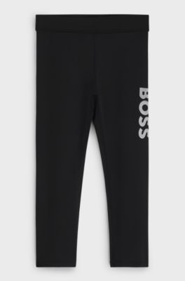 Leggings per bambini con logo verticale color argento, Nero