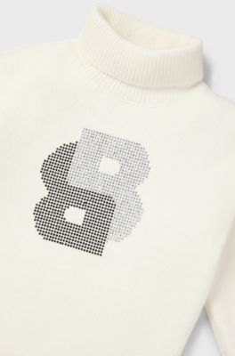 Vestito stile maglione da bambina con collo alto e monogramma Double B con strass, Colore neutro