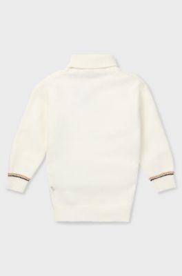 Kids' rollneck sweater dress with rhinestone Double B monogram, Natural