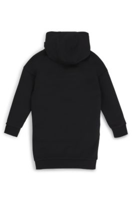 Kids' hoodie dress in stretch cotton with signature print, Black