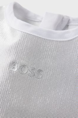 Vestito stile T-shirt da bambina effetto metallizzato con logo stampato, Argento