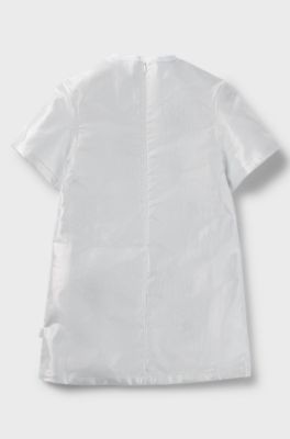 Vestito stile T-shirt da bambina effetto metallizzato con logo stampato, Argento