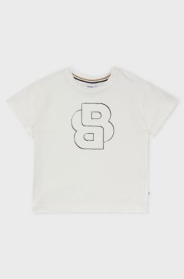 T-shirt per bambini in cotone elasticizzato con monogramma Double B, Colore neutro