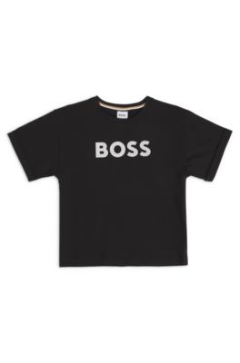 Camiseta para ni&ntilde;os en algod&oacute;n el&aacute;stico con logo de efecto met&aacute;lico, Negro