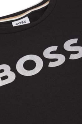 Kids' T-shirt in stretch-cotton with metallic-effect logo, Black