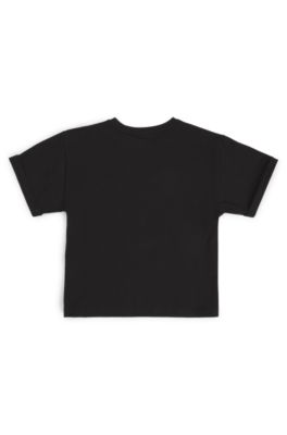 Kids' T-shirt in stretch-cotton with metallic-effect logo, Black