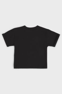 Kids' T-shirt in stretch-cotton with metallic-effect logo, Black