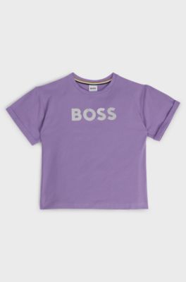 Kids' T-shirt in stretch-cotton with metallic-effect logo, Purple