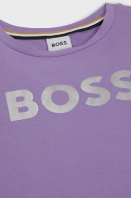 Kids' T-shirt in stretch-cotton with metallic-effect logo, Purple