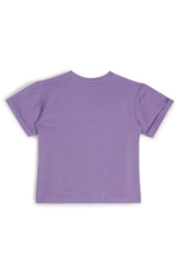 Camiseta para ni&ntilde;os en algod&oacute;n el&aacute;stico con logo de efecto met&aacute;lico, Lila