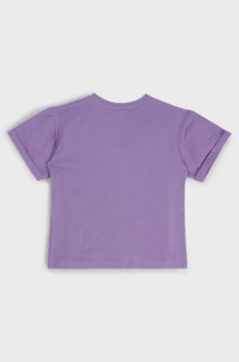 Kids' T-shirt in stretch-cotton with metallic-effect logo, Purple
