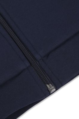 H&aelig;ttetr&oslash;je til b&oslash;rn i fleece med lynl&aring;s og logoprint, M&oslash;rkebl&aring;