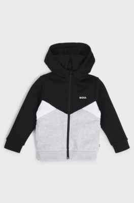 Kids' zip-up hoodie with colour-blocking and logo, Grey