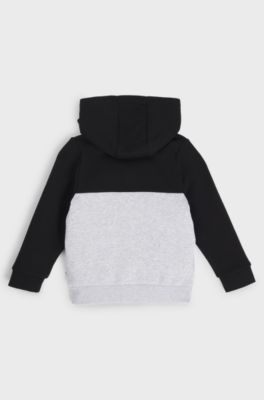 Kids' zip-up hoodie with colour-blocking and logo, Grey