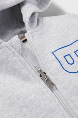 Kids' cotton-blend zip-up hoodie with vertical logo, Light Grey