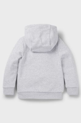 Kids' cotton-blend zip-up hoodie with vertical logo, Light Grey