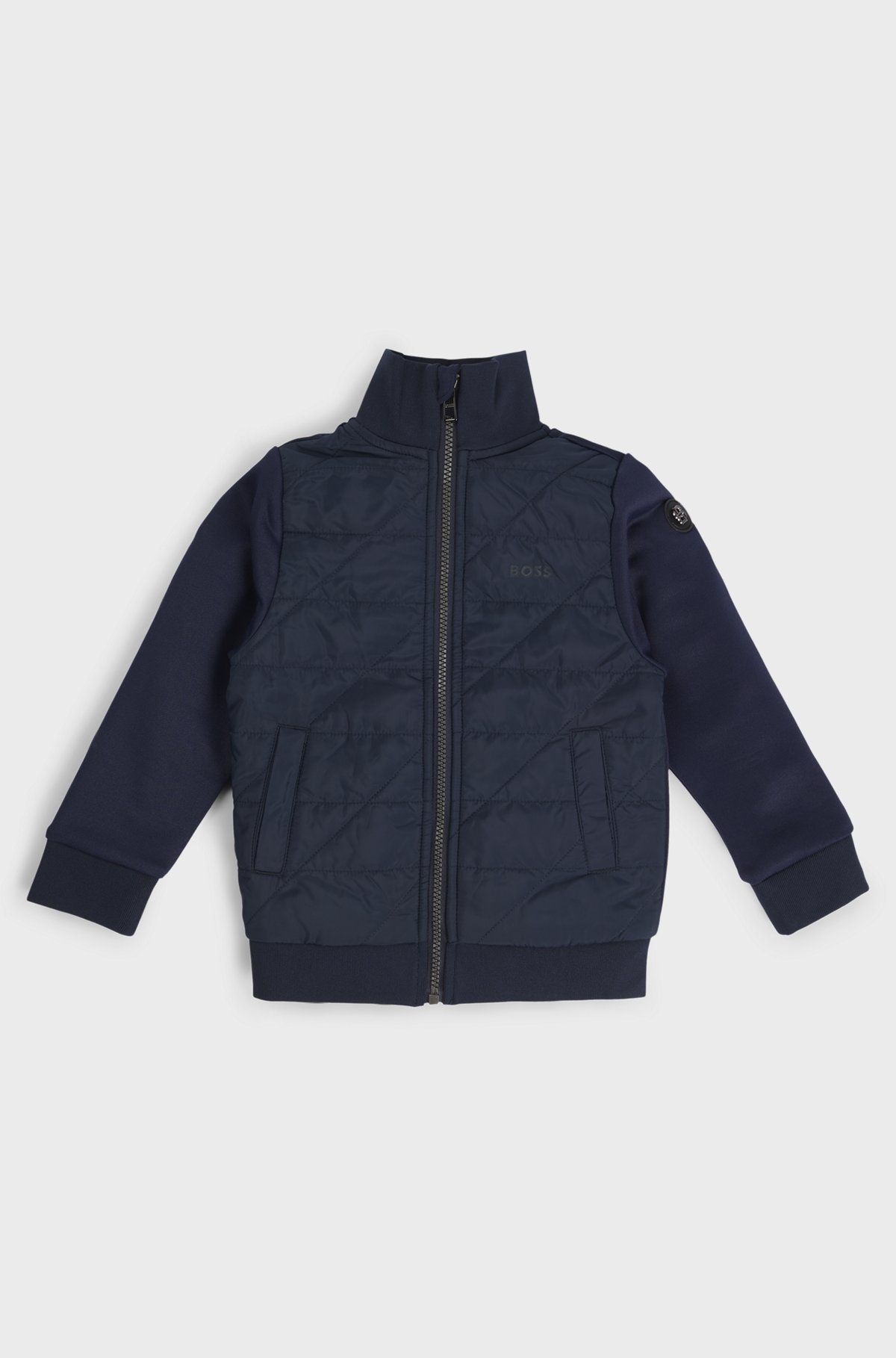 BOSS - Kids' zip-up jacket with Double B monogram - Dark Blue BOSS - Kids' zip-up jacket with Double B monogram - Dark Blue
