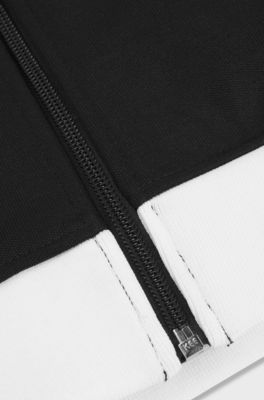 Kids' cotton-blend zip-up jacket with herringbone trims, Black