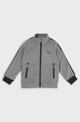 Kids' zip-up jacket with houndstooth pattern and logo, Patterned