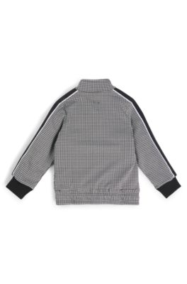 Kids' zip-up jacket with houndstooth pattern and logo, Patterned