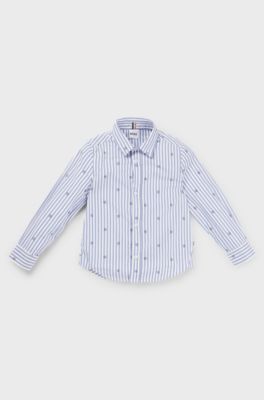 Camicia per bambini regular fit in cotone con monogrammi Double B, Celeste