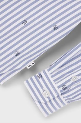 Camicia per bambini regular fit in cotone con monogrammi Double B, Celeste
