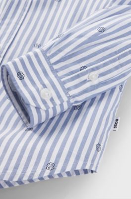 Camicia per bambini regular fit in cotone con monogrammi Double B, Celeste