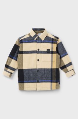 Kids' checked-cotton shirt with branded pocket, Patterned