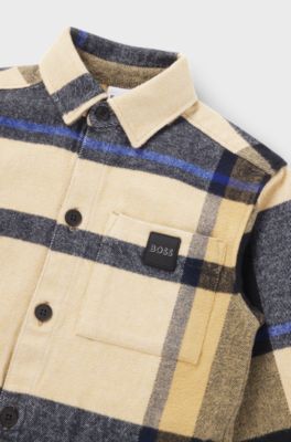 Kids' checked-cotton shirt with branded pocket, Patterned